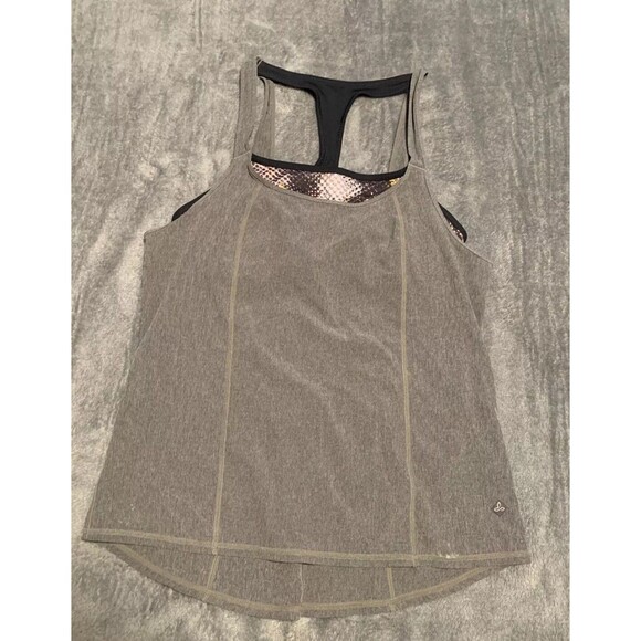 Prana Tank Top Womens Small Gray Contrast Built in Bra Sleeveless‎ Athleisure - Picture 2 of 10